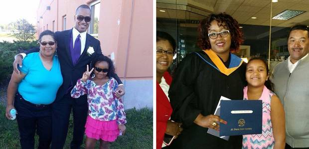 Left: Brenda Desmond, Lionel Desmond and Aaliyah at a relative’s wedding in September, 2014. Right: Shanna Desmond, flanked by her parents Thelma and Ricky Borden, and Aaliyah at Shanna's nursing school graduation at St. Francis Xavier University in Antigonish on May 1, 2016.
