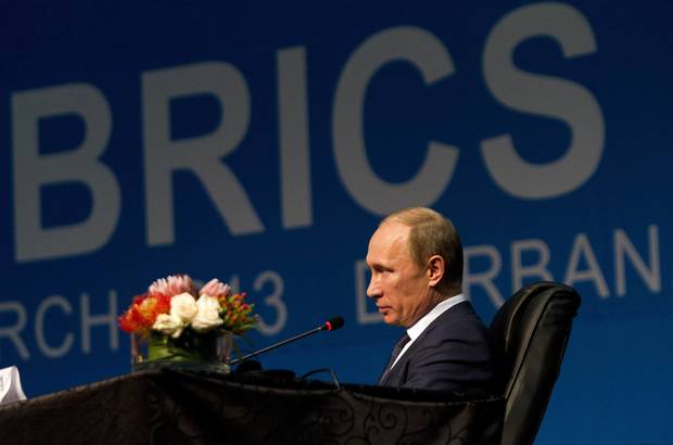 Russian President Vladimir Putin speaking at the fifth BRICS Summit in 2013.