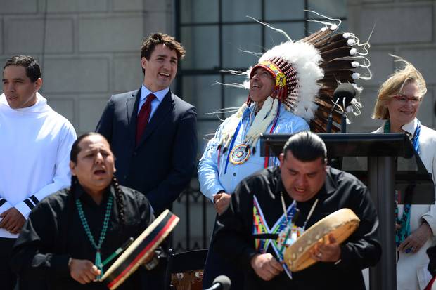 Ottawa, 2017: Prime Minister Justin Trudeau and Perry Perry Bellegarde, national chief of the Assembly of First Nations, celebrate National Indigenous Peoples Day.