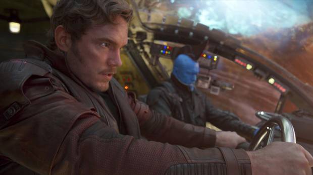 Chris Pratt (left) and Michael Rooker (right) in Guardians Of The Galaxy Vol. 2.