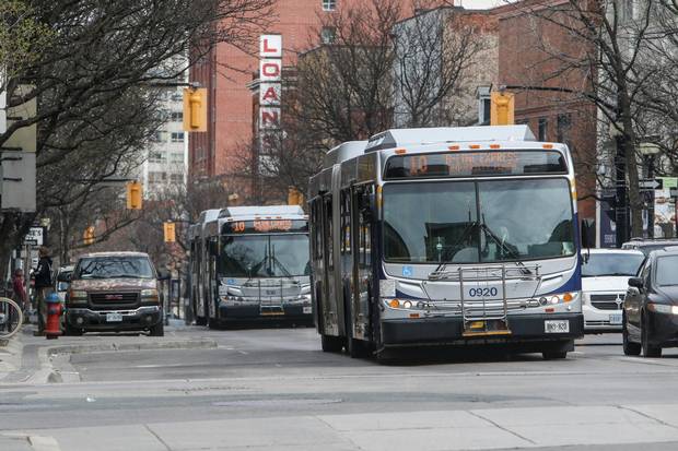 The buses that run through the city wear the logo of HSR, which stands for Hamilton Street Railway.