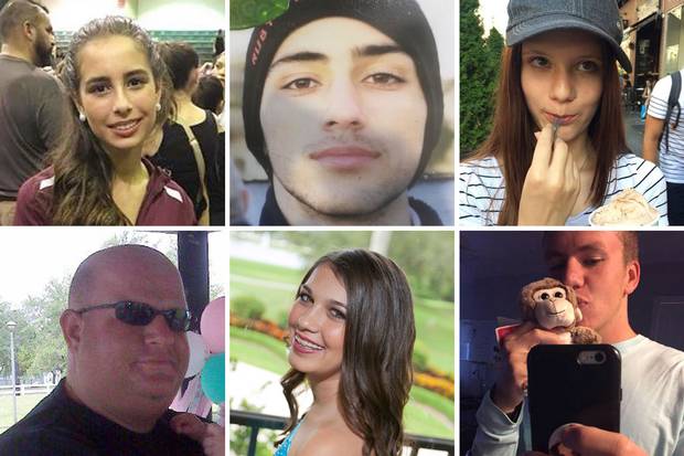 Some of the 17 victims of the Parkland high-school shooting. Clockwise from top left: Gina Montalto, Joaquin (Guac) Oliver, Alaina Petty, Nicholas Dworet, Jaime Guttenberg, Aaron Feis.
