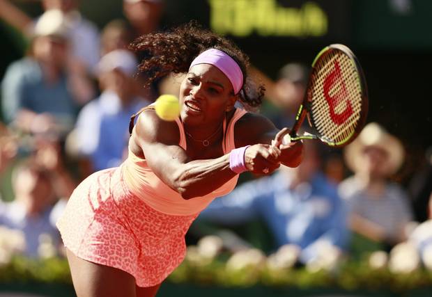 Serena Williams in action during the semi-final at the 2015 French Open.
