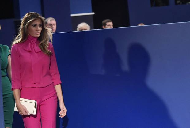 Melania Trump arrives for the second presidential debate between Republican presidential nominee Donald Trump and Democratic contender Hillary Clinton at Washington University in St. Louis, Missouri on October 9, 2016.