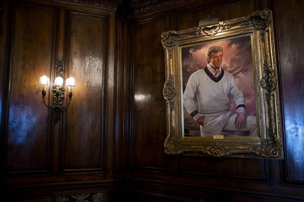 A portrait of Donald Trump hangs in the bar at the Mar-a-Lago estate in Palm Beach, Fla., on March 4, 2016. 