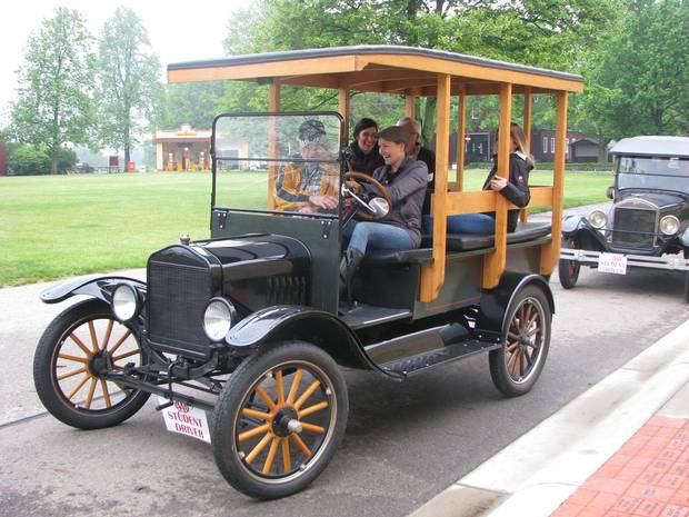 Joanne Elves learning to drive a 1919 Model T.