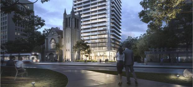Parts of Deer Park United Church are being incorporated into the new Blue Diamond Condos on St. Clair Avenue West in Toronto.