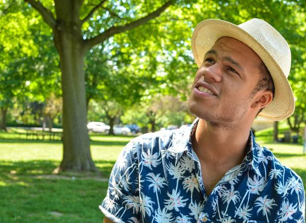 Jonah McIntosh in a park in Niagara-on-the-Lake, Ont., home of the Shaw Festival, earlier this year. 