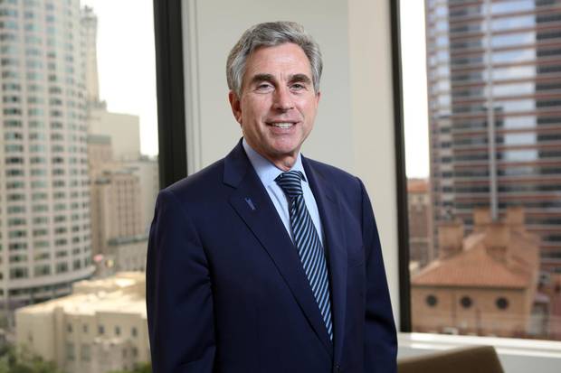 Russell Goldsmith, Chairman and CEO of City National Bank, poses for a photograph in his downtown Los Angeles office.