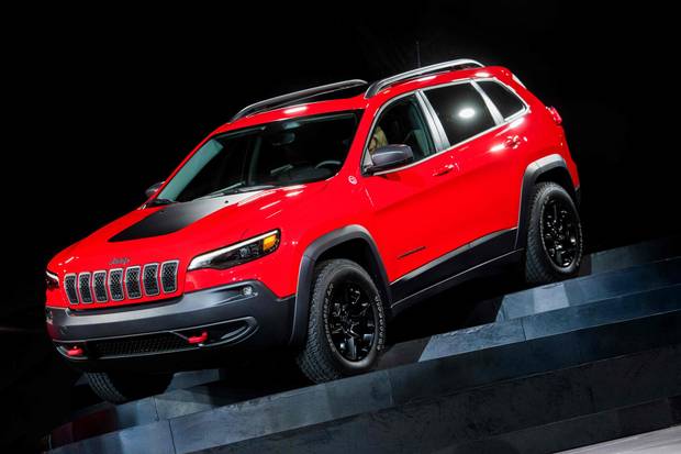 The 2019 Jeep Cherokee is introduced during a press preview at the 2018 North American International Auto Show in Detroit, Michigan, on Jan. 16, 2018.