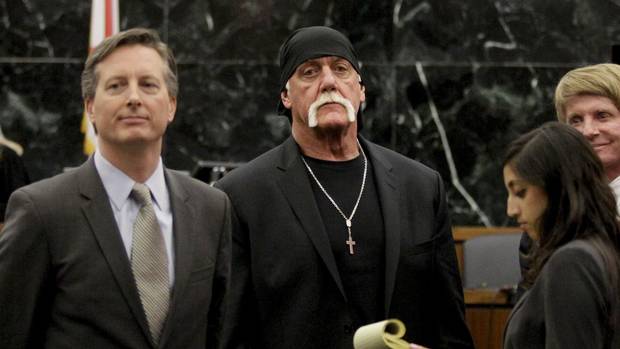 Hulk Hogan, looks on in court moments after a jury returned its decision in his lawsuit against Gawker Media on Monday, March 21, 2016, in St. Petersburg, Fla.
