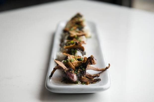 Tanto restaurant's grilled squid with burnt almond salsa, pancetta and preserved mushrooms dish is a particular standout dish, smoky and delicious, with varied textures and flavours.