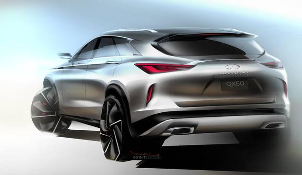 A sketch of the new Infiniti QX50, set to be revealed at the Los Angeles Auto Show.