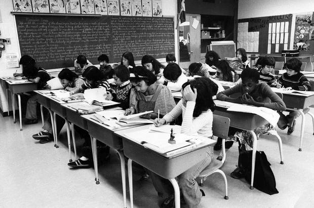 Students at their desk in 1978.