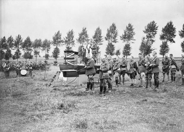 Lieutenant-General Arthur Currie at a memorial service for those killed at Hill 70.