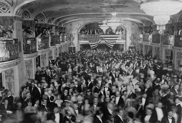 The crowd dances at President Herbert Hoover's inaugural ball at the Mayflower Hotel in Washington, D.C., U.S. in March 1929. Before the year was over, the Roaring Twenties would come to an end and the Great Depression would begin.