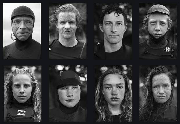 Portraits of competitors: Top row (l.to r.) Dan Holtendorp, Elliot Moore, Peter Devries and Reed Platenius. Bottom row (l. to r.) Sanoa Olin, Serena Porter, Aqua Bruhwiler and Leah Oke.