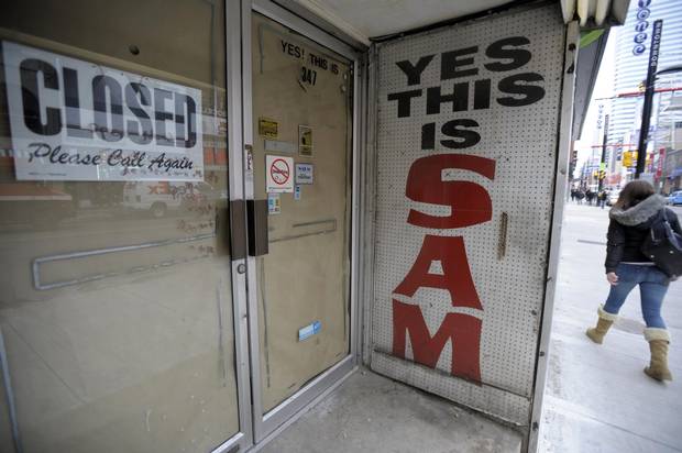 The entrance to the Sam the Record Man store on Yonge Street, closed for business in 2007.