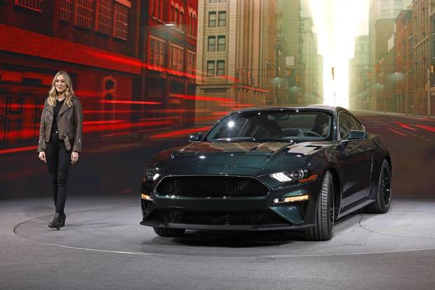 Molly McQueen, the granddaughter of actor Steve McQueen, introduces the 2019 Ford Mustang Bullitt at the 2018 North American International Auto Show in Detroit, on Jan. 14, 2018.