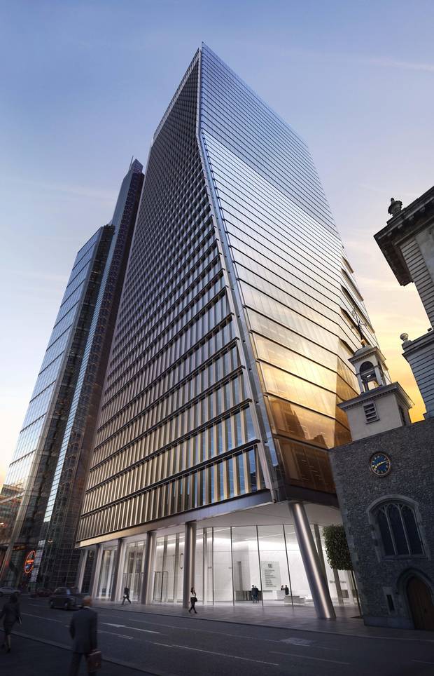 Royal Bank of Canada, legal giant Freshfields Bruckhaus Deringer LLP, and global banking group Jefferies International LLC have gobbled up much of the leasable space at 100 Bishopsgate, shown in an artist’s depiction.