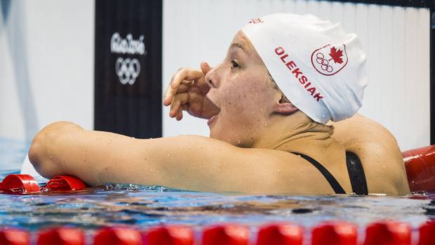 Canadian Penny Oleksiak reacts to winning silver after competing in the women's 100m butterfly final at Olympic Aquatics Stadium during the Rio Olympics August 7, 2016. At 16-year-olds Canadian Penny Oleksiak wins silver in the Women's 100m butterfly. Canada now up to two medals at the Olympic games.