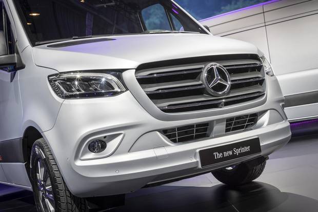 The new Sprinter features a larger grille and narrower, more powerful headlights.
