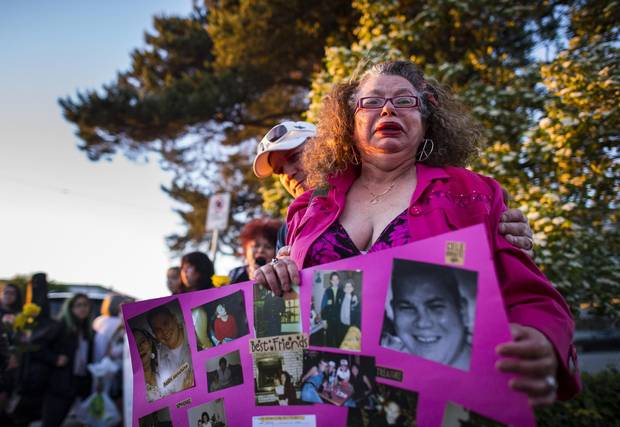 Kim Young during a vigil for her son outside the Burnaby General Hospital on May 9, 2016.