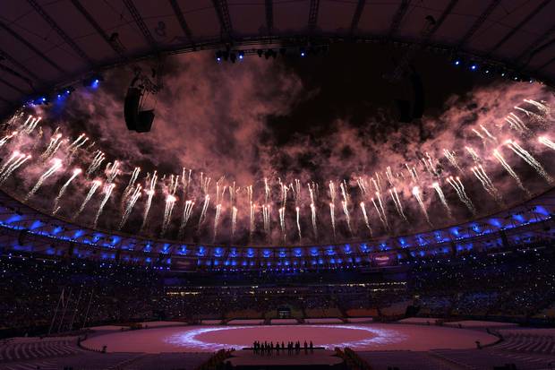 Fireworks explode during the closing ceremony of the Rio 2016 Olympic Games at the Maracana stadium in Rio de Janeiro on August 21, 2016.