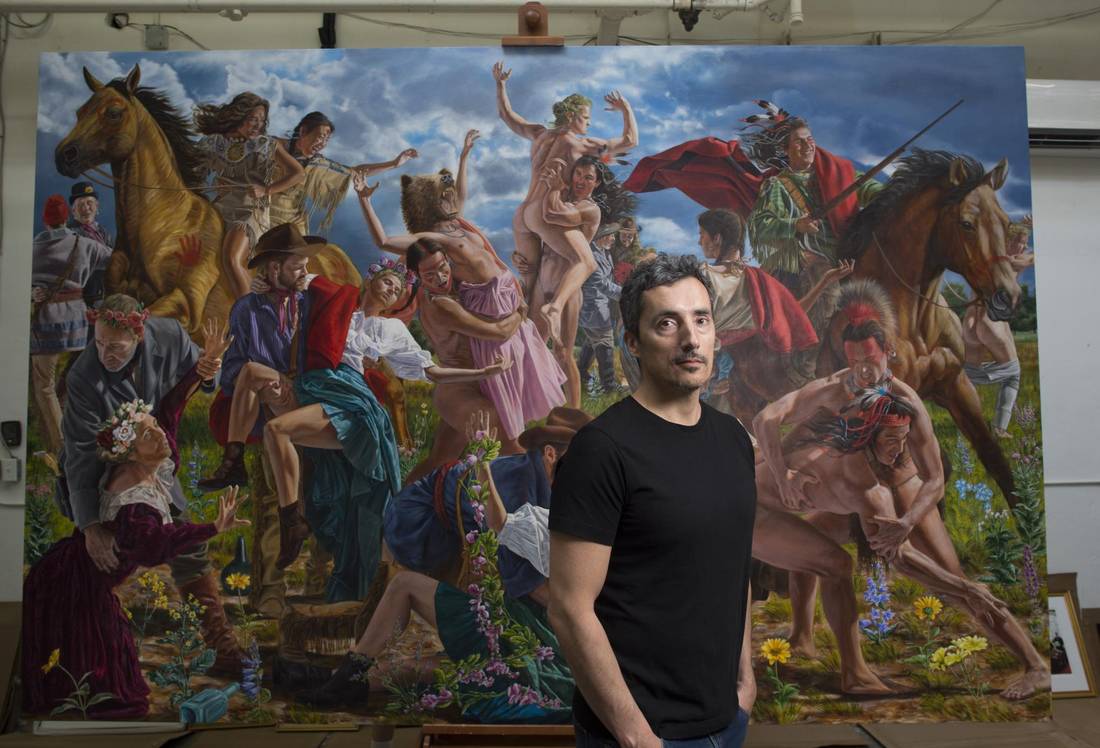 Cree artist Kent Monkman, seen in his Toronto studio in June, 2016.