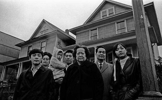 The Chan Family, from left to right: Larry Chan, Mary Chan, Karem Lam, Nick Lam, grandmother Lim Hop Lee, and Walter and Shirley Chan.