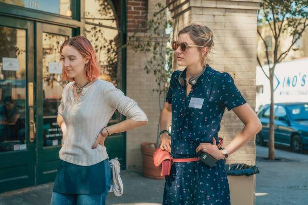 Saoirse Ronan, left, with Gerwig, plays a willful high school senior who insists everyone call her Lady Bird.