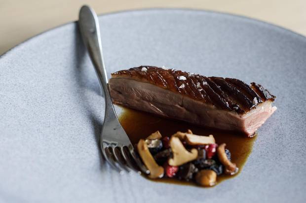 The savoury courses find their peak in the roasted duck, served with a sprinkling of dried berries and an umami-laden duck jus, rich and viscous.