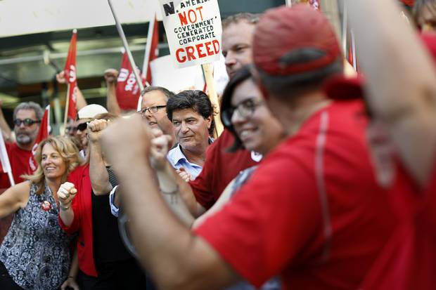 Jerry Dias takes part in a demonstration in downtown Ottawa.