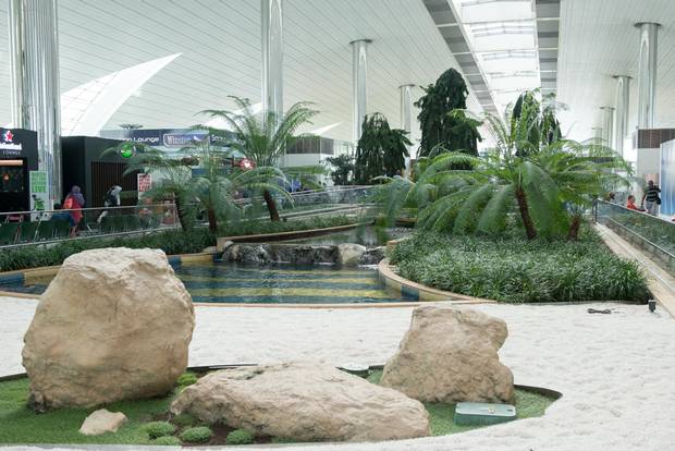 A zen garden in Dubai International Airport.