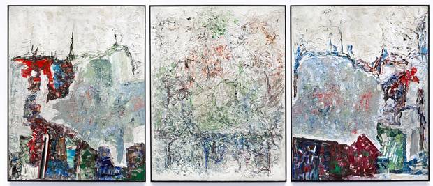 Large Triptych, by Jean-Paul Riopelle, 1964. Oil on canvas, 276.4 × 643.7 cm. 