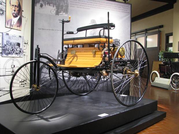 A Mercedes-built replica of the 1886 Benz Motorwagen.