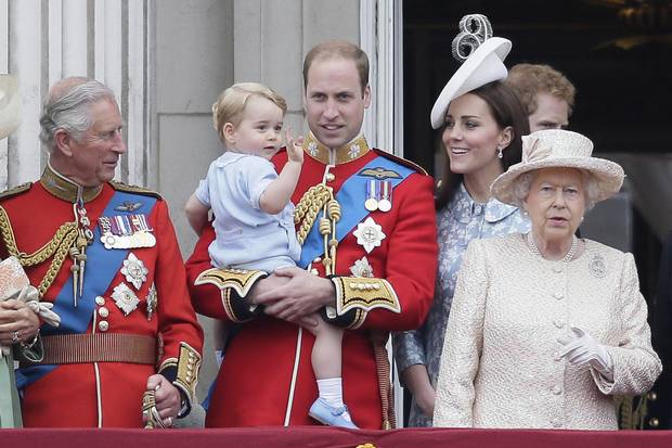 The Royal Family watches from a Buckingham Palace balcony on June 13, 2015, at the annual Trooping the Colour parade.