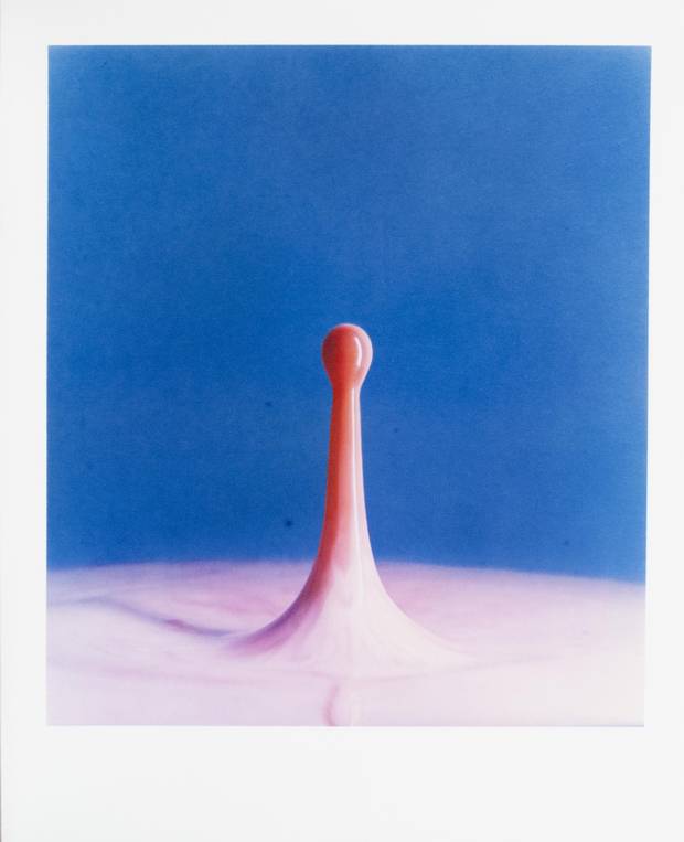 Harold Edgerton, Cranberry Juice (Dyedrop) Into Milk, 1960 (printed in 1984-85), Dye transfer print on paper, 50.4 x 40.8 cm. Gift of Angela and David Feldman, the Menkes Family, Marc and Alex Muzzo, Tory Ross, the Rose Baum-Sommerman Family, Shabin and Nadir Mohamed, 2013.