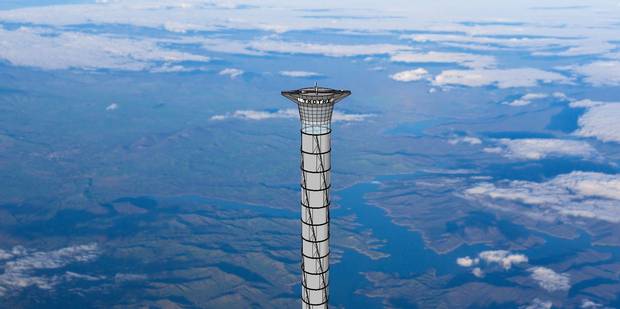 An artist’s rendering shows the final part of the 20-kilometre-tall space elevator platform recently patented by Thoth Technology of Pembroke, Ont.