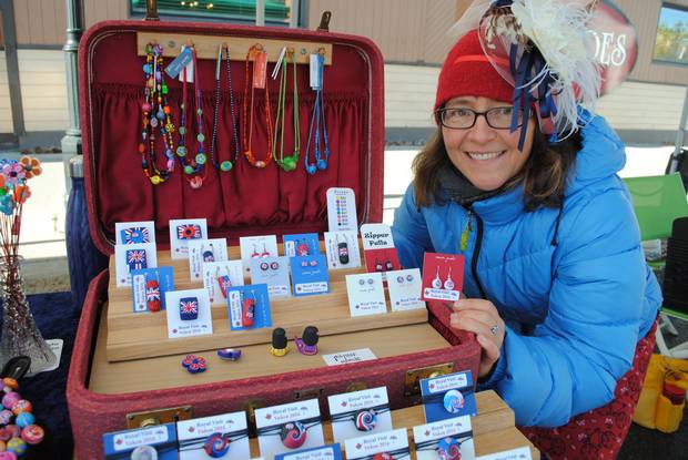 Yukon polymer clay artist Lara Melnick made earing, necklaces, key chains and other items to mark the royal visit. She said sales were OK on Wednesday but she has some leftovers.