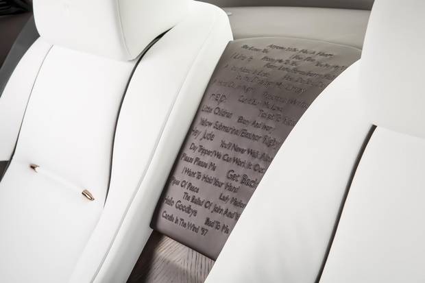An embroidered panel in the George Martin-inspired Rolls-Royce Wraith.