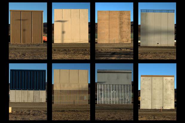 Eight prototypes of the Trump administration’s proposed border wall are on display near San Diego, along the most populous region of the U.S.-Mexico frontier.