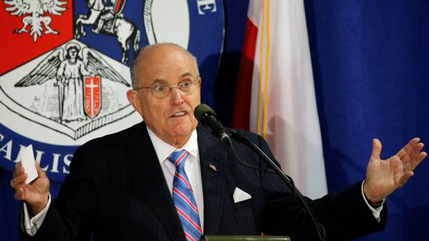 Former New York mayor Rudy Giuliani delivers remarks before Republican presidential nominee Donald Trump is introduced to speak to the Polish National Alliance in Chicago on Sept. 28, 2016.