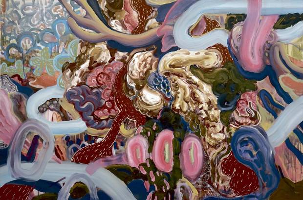 Wei Li’s Obsessiveness and excitement, never growing out of them, oil and acrylic on canvas, 40 x 60 inches, University of Alberta