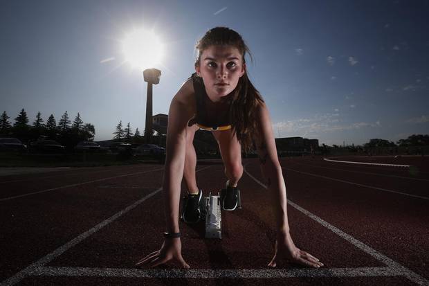 Tracie Leost, 18, a distance runner who will run the 1500m, 3000m and 6km cross-country in the North American Indigenous Games trains at the University of Manitoba Wednesday, July 5, 2017.