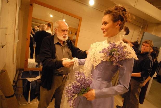Costume fitting with Desmond Heely and Sara Topham for The Importance of Being Earnest (2009). The production went on to New York’s Roundabout Theatre, where it won Mr. Heeley his third and final Tony Award, for costume design.