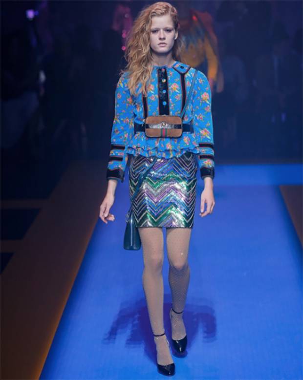 GUCCI (Sept. 22) Talk about more is more! At @gucci, Alessandro Michele continues to champion the notion that an overload of materials, prints, patterns – and bags – is a winning combination. It's doubtful that devotees of the brand's maximalist point-of-view will disagree. #mfw