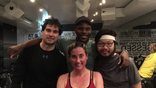 The sweaty aftermath for Dave McGinn, Trish McAlaster and Cliff Lee, along with instructor Ty Roberts.