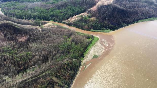 The mouth of the Horse River where it empties into the Athabasca River on June 10 after the first big rainfall event.