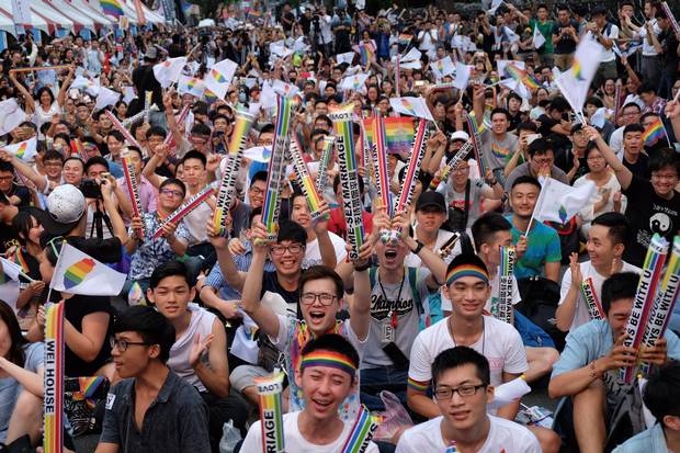 Crowds of pro-gay marriage supporters in Taiwan on May 24, 2017, cheered, hugged and wept as a top court ruled in favour of same-sex unions.